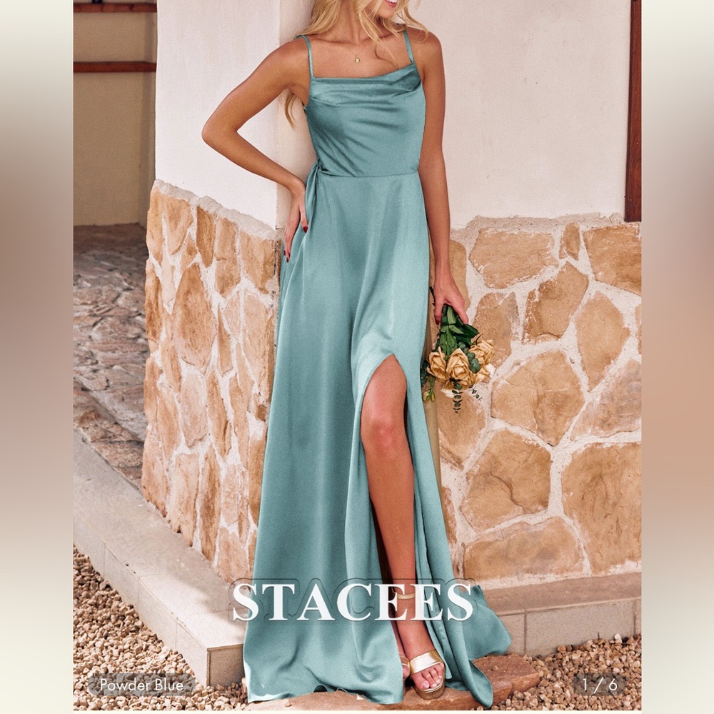 Elegant Powder Blue Satin Gown